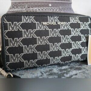 NWT Michael Kors Jet Set Travel Wristlet Wallet MK Black shimmer